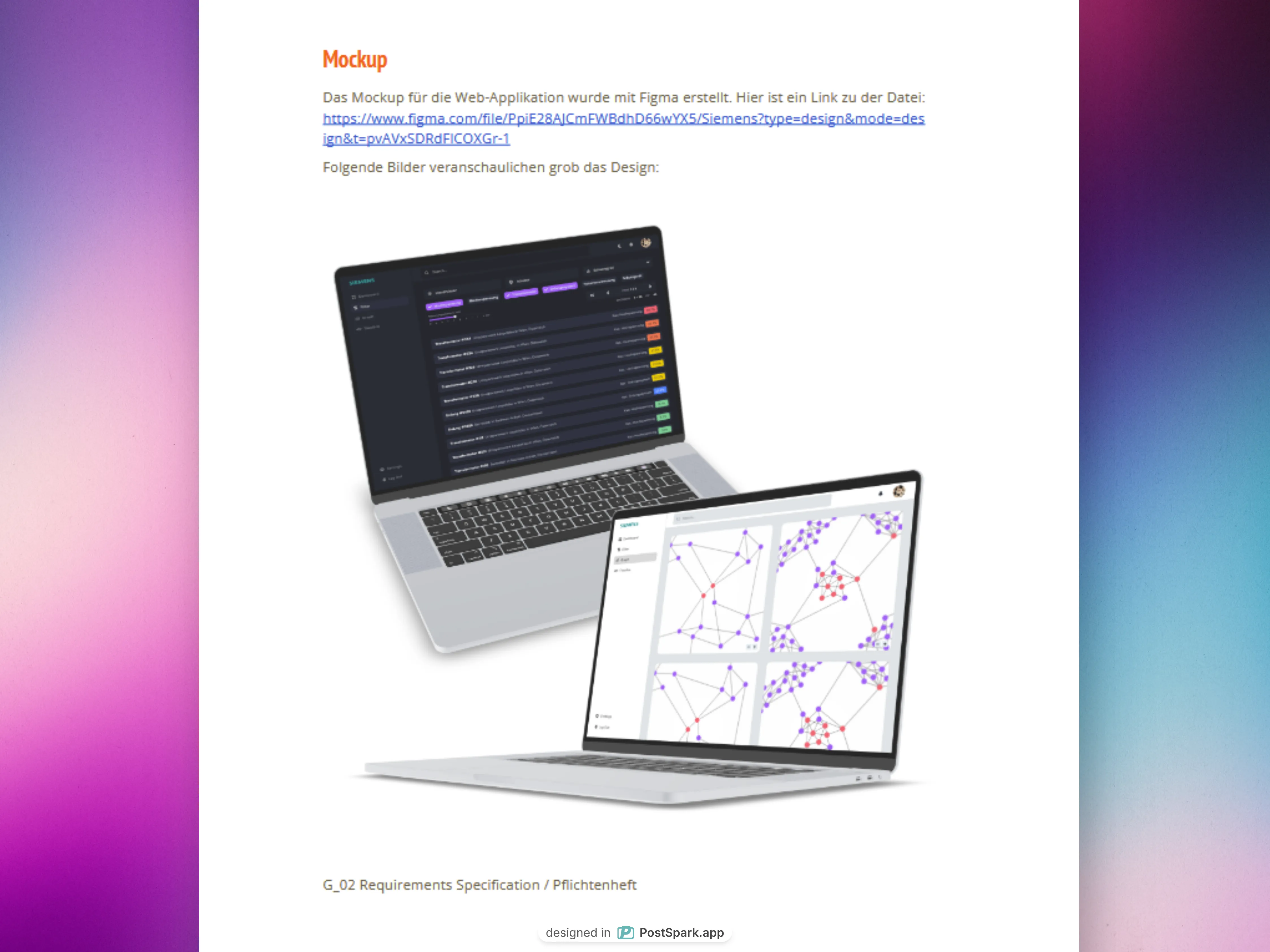 Page view of the mockup of the project